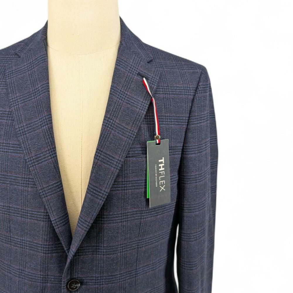 Tommy Hilfiger Men's Modern Fit Sport Coat Blazer Jacket Navy Blue Plaid 38R